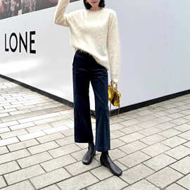 现货里斯本暖阳” 时髦廓形雾哑光灯芯绒 小弯刀裤 九分裤