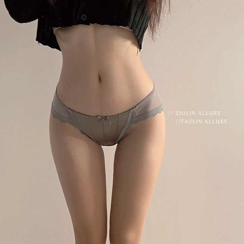 Royal Sister Style# French Retro Satin Panties Women's Pure Ice Silk Lace Mesh Sexy Low Waist Women's Panties