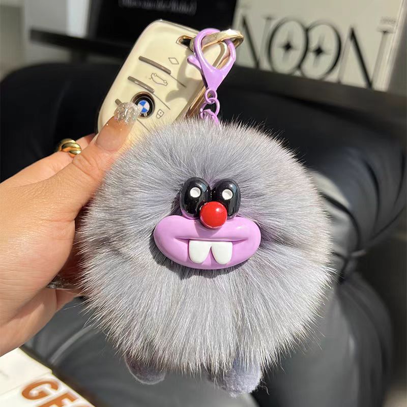 Feo lindo pelo de zorro pequeño carbón bolsas de llaves de automóvil colgantes en red muñeca de peluche rojo bolsas colgantes