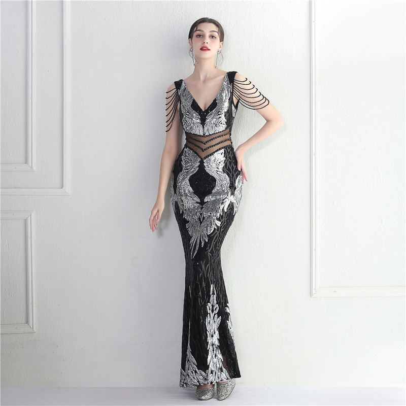 19918 # Highly Crafted, Intricately Beaded Long Mermaid Evening Dress Suitable for Formal Occasions