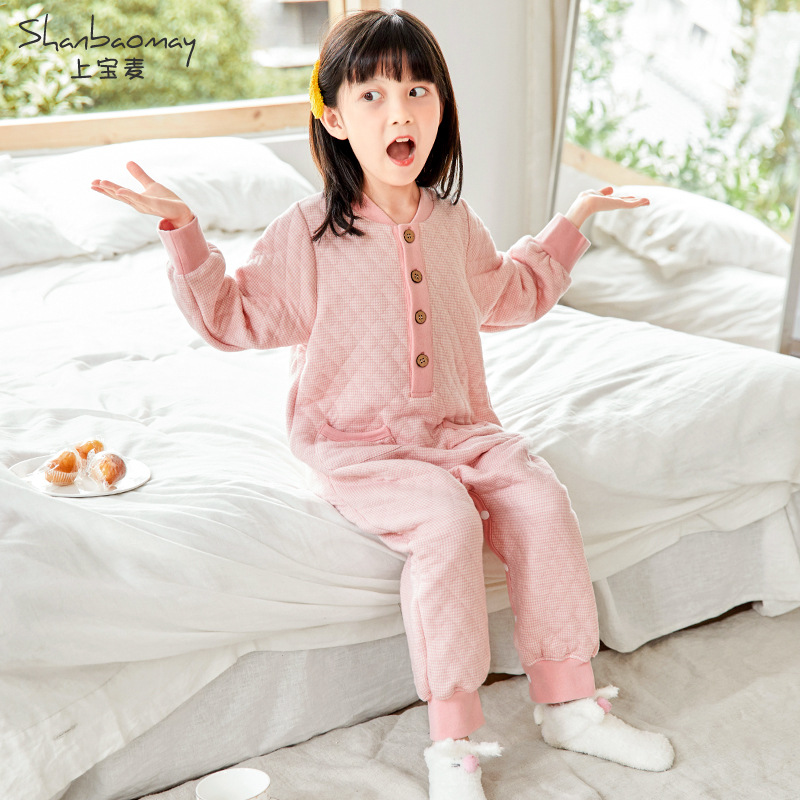 어퍼 바오 마이 가을과 겨울 어린이 잠옷 면 두꺼운 따뜻한 소년 소녀 홈 옷 따뜻한 잠옷