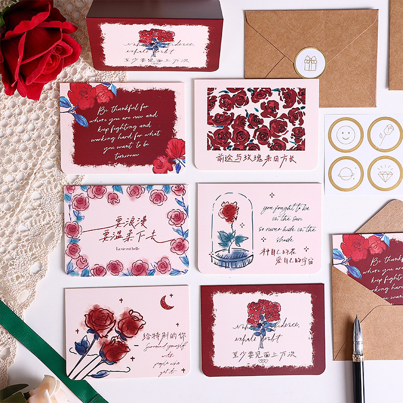 Tarjeta de felicitación de la serie Rose/enviar sobre + pegatina de sellado