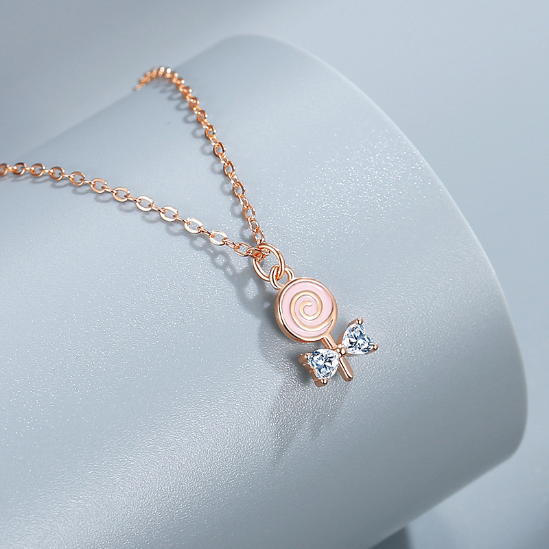 Linda plata esterlina S925 Lollipop collar niñas de dibujos animados caramelo joyería de plata creativa estilo japonés y coreano interesante Cadena de clavícula
