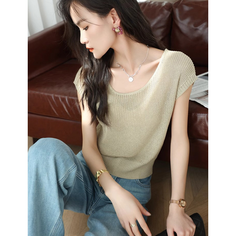 Rongtai Yuanbao Needle Tencel Linen Dry Breathable Mesh Knitted Sweater Women's 2025 Summer Short-sleeved Vest Top