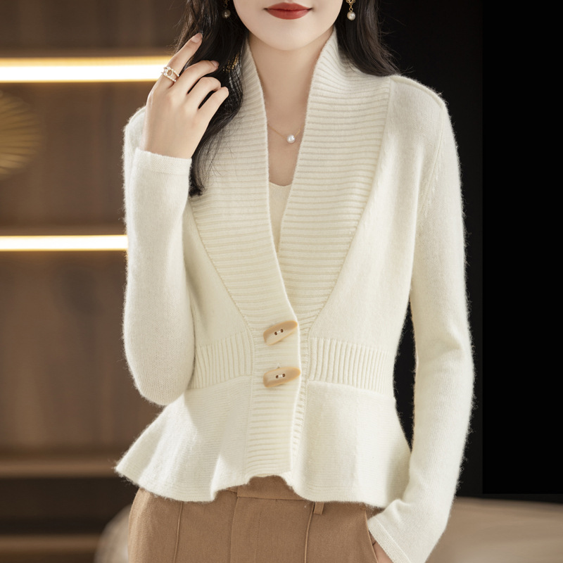 Women's Clothing waxy cardigan for women short waist slimming outer wear knitted sweater autumn and winter horn button coat sweater wholesale_voghion.com