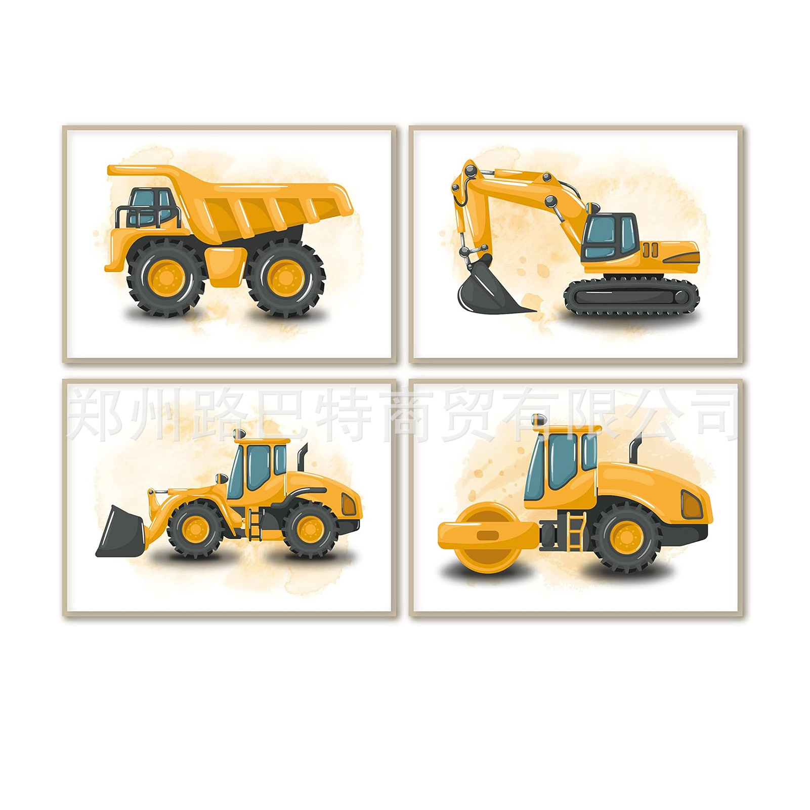 Amazon Temu Xiyin Cross-Border Decorative Painting Art Painting Cartoon Animation Framed Excavator Civil Engineering Party