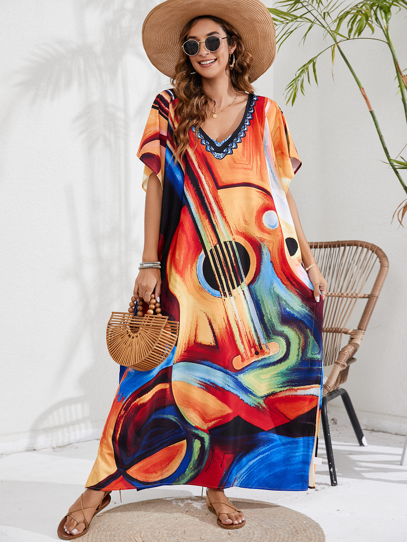 44 colores transfronterizo europeo y americano impreso playa blusa vacaciones playa falda bikini sol protección ropa blusa 1D196