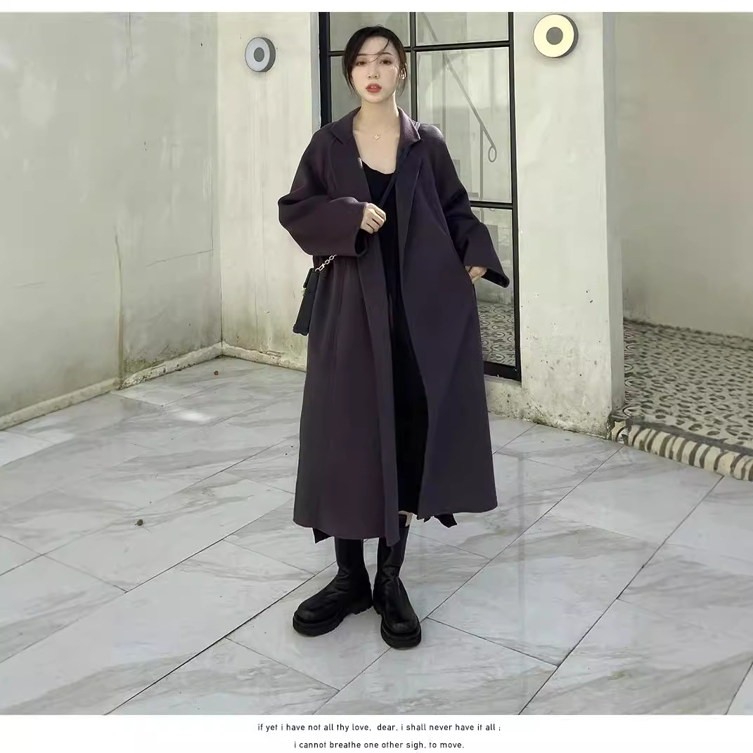 亚马逊跨境双面羊绒大衣女长款2025新款宽松睡袍款羊毛呢外套批发
