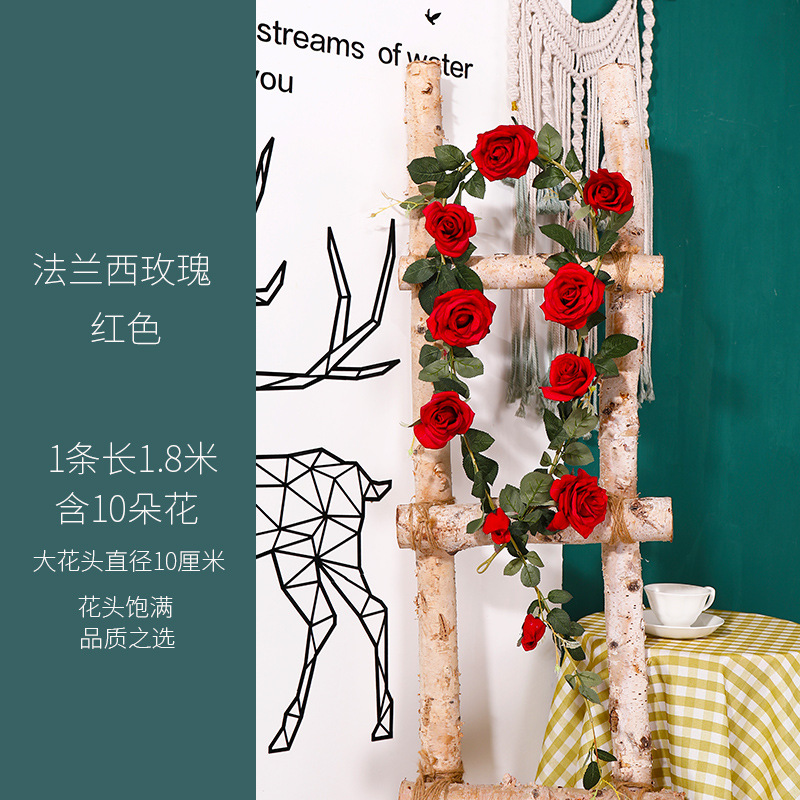 Venta al por mayor decoración de la boda flor artificial vid rosa boda rosa ratán flor artificial vid