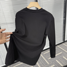 三防面料纯棉秋冬半高圆领百搭套头长袖T恤打底衫男女同款印logo