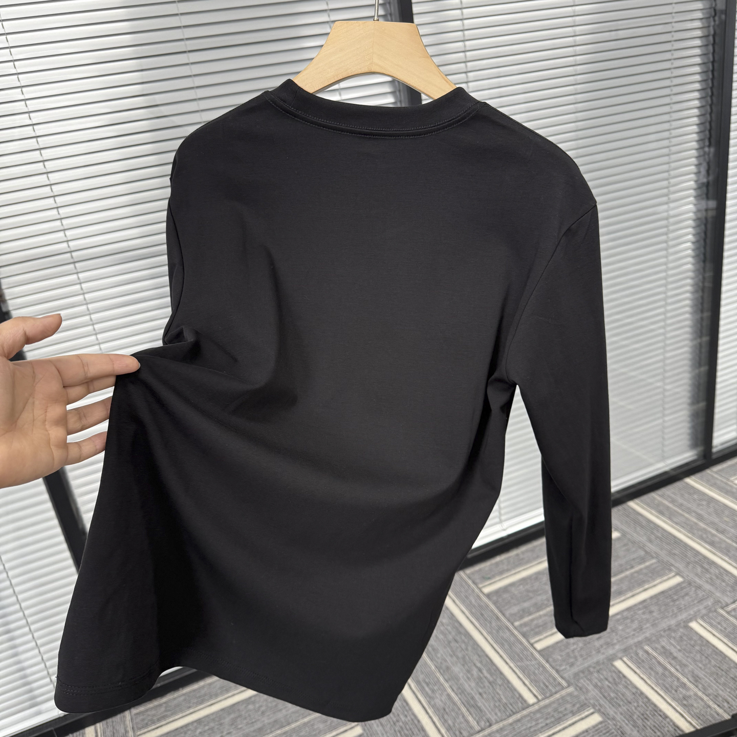 三防面料纯棉秋冬半高圆领百搭套头长袖T恤打底衫男女同款印logo