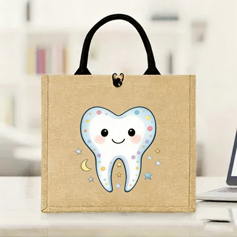 Cross-Border Hot-Selling Items: Cute Tooth-Printed Linen Bags, Fashionable Shoulder Tote Bags, Multiple Patterns Available Cross-Border Hot-Selling Items: Cute Tooth-Printed Linen Bags, Fashionable Shoulder Tote Bags, Multiple Patterns Available