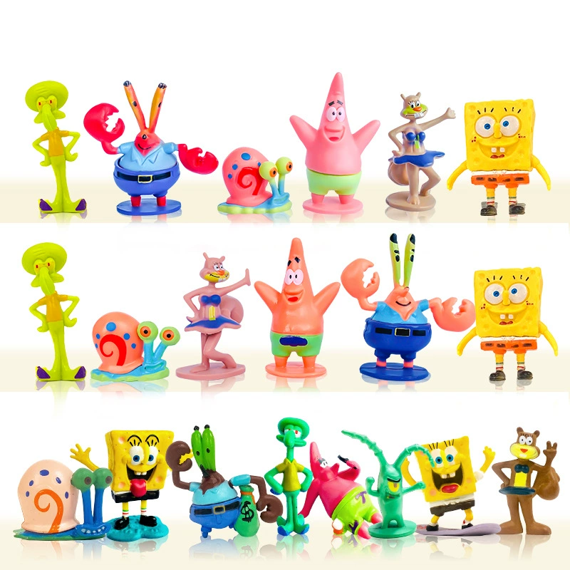 Популярный набор из 6 предметов для аквариума в стиле Q-версии: Спанглбоб, Патрик Стар и украшения для торта в виде мистера Крабса.