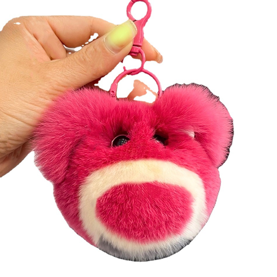 Real Rex conejo de piel fresa oso llavero coche teléfono móvil colgante ins Internet celebridad peluche muñeca mochila bolsa adornos regalo