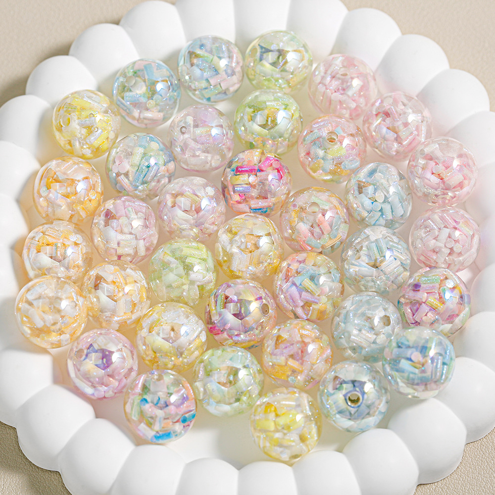 Haidi casa Hong Yun perlas redondas a través de resina de agujero de perlas dispersas chapadas de color accesorios de llaveros de cadena de teléfono móvil al por mayor