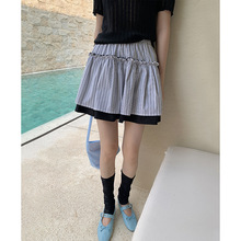 UNITY MODE韩系miu系设计感黑白条纹短裙女夏季高腰a字拼接半身裙