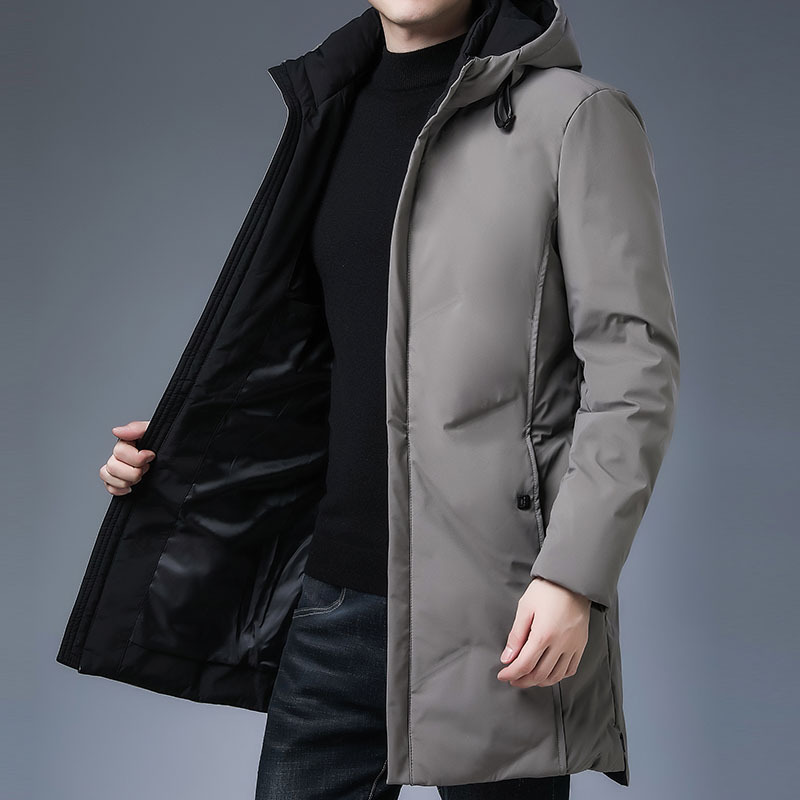 Chaqueta de invierno de pato blanco para hombre nueva capa de moda de mediana longitud engrosada para hombre de talla grande