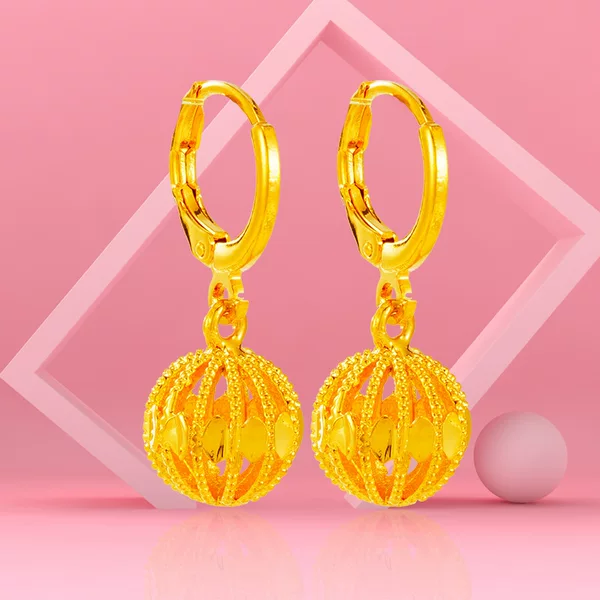 【Wholesale and Dropshipping Available】Vietnamese Sand Gold Earrings for Women, Lantern Hoop Earrings, Water Drop Beads, Matte Earrings, Copper Alloy