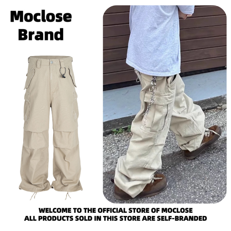 Moclose American Style Retro Deconstructed Multi-Pocket Men's and Women's Casual Loose Wide-Leg Workwear Functional Trousers