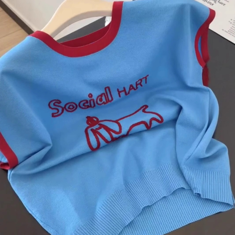 クラインブルー子犬プリントベスト半袖 Tシャツ女性のための 2025 夏の新しいドーパミンニッチ気質トップ|undefined