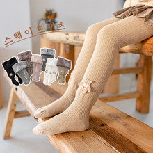 冬款女童打底裤儿童麦穗竖纹连裤袜可开档保暖裤连脚踩脚加绒