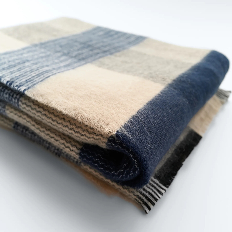 Sciarpa a quadri blu bianco super morbida per le donne in autunno inverno, spessa e calda, sciarpa in imitazione cashmere, coreana_voghion.com