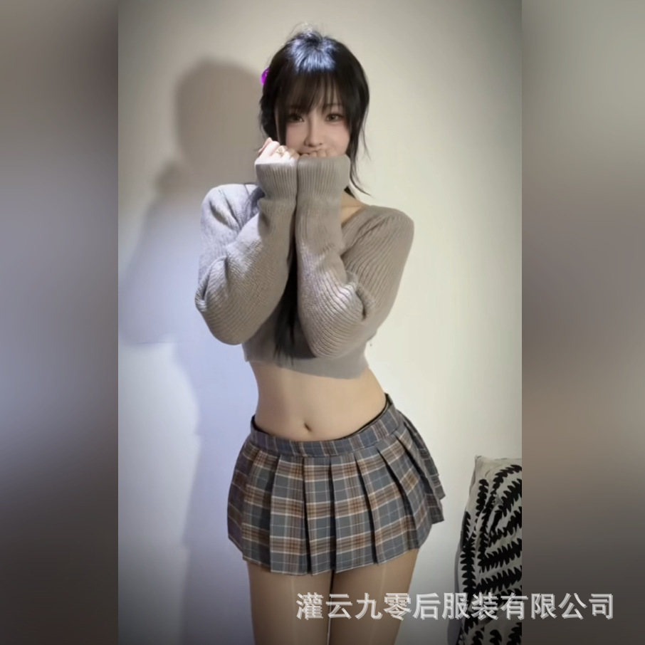 Sexy Lingerie Uniform Temptation Student Jk Plaid Miniskirt Low Neckline Sweater Pleated Skirt Flirting Sexy Clothing