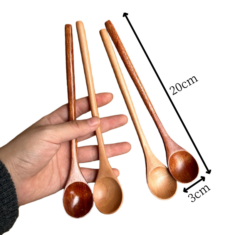 Yuanjin Bamboo Japanese Style 20*3CM Beech Honey Coffee Stirring Light Wood Color Round Handle Wooden Spoon_voghion.com
