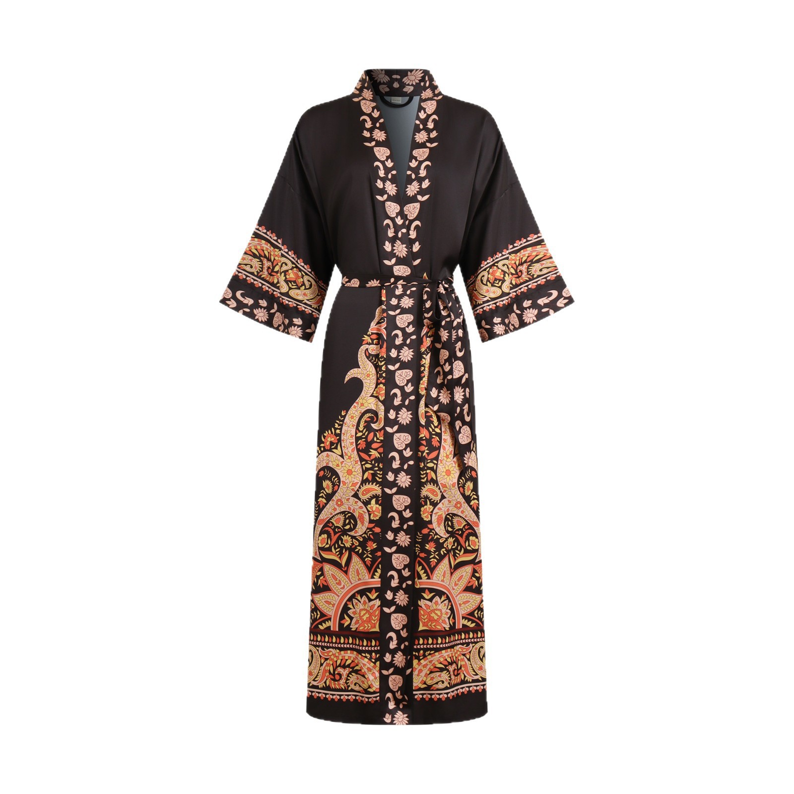 Nuevo europeo y americano transfronterizo larga manga larga larga larga suelta y cómoda kimono ropa de cama impresa para mujeres WP3982