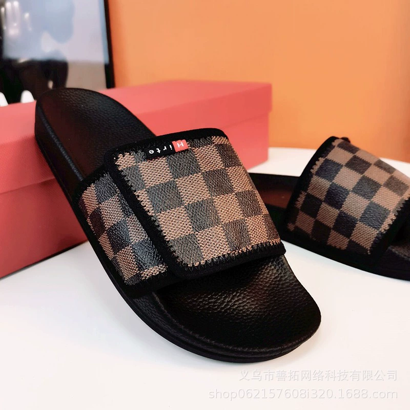Мужские летние пляжные сандалии в клетку, модные корейские, персонализированные, стильная обувь для улицы