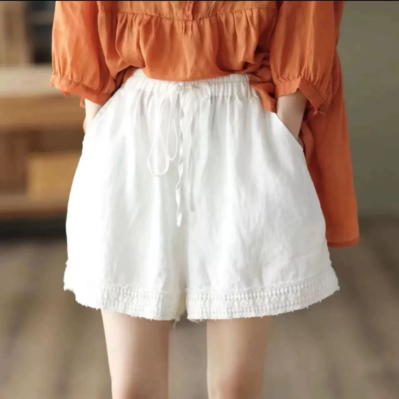 Летние новые ретро ажурные универсальные брюки 2025, женские художественные кружевные шорты, повседневные брюки, узкие прямые брюки для лета