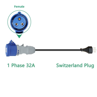 EV şarj adapterləri Cars, European, American, British and - single-phase-32a-seat-swiss-plug