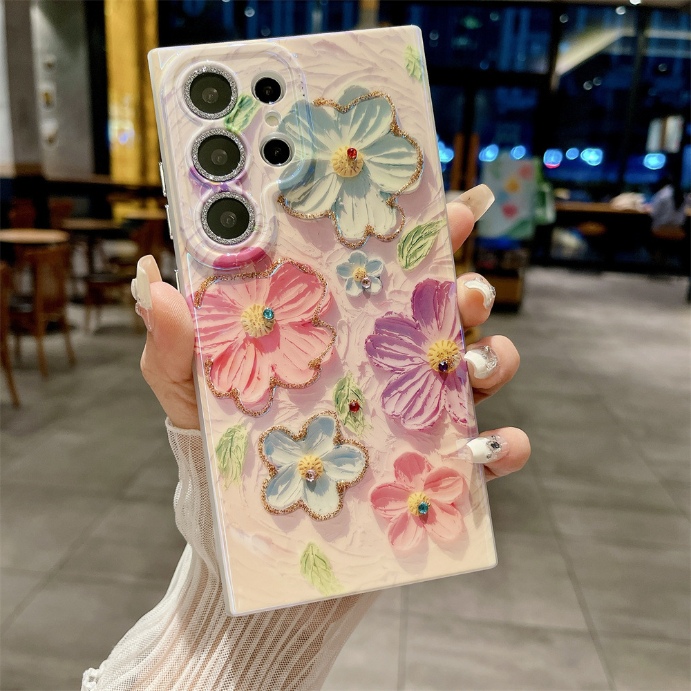 Blaulicht Strass Blumen Handyhülle Für Samsung S25 Ultra_voghion.com