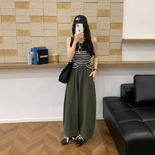 2026春季新款韩版休闲简约纯色宽松高腰休闲裤天丝亚麻透气阔腿裤