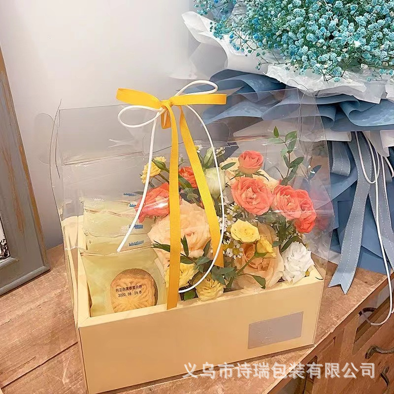 Caja cuadrada transparente para empacar flores, material de envoltura para flores, caja de flores portátil al por mayor