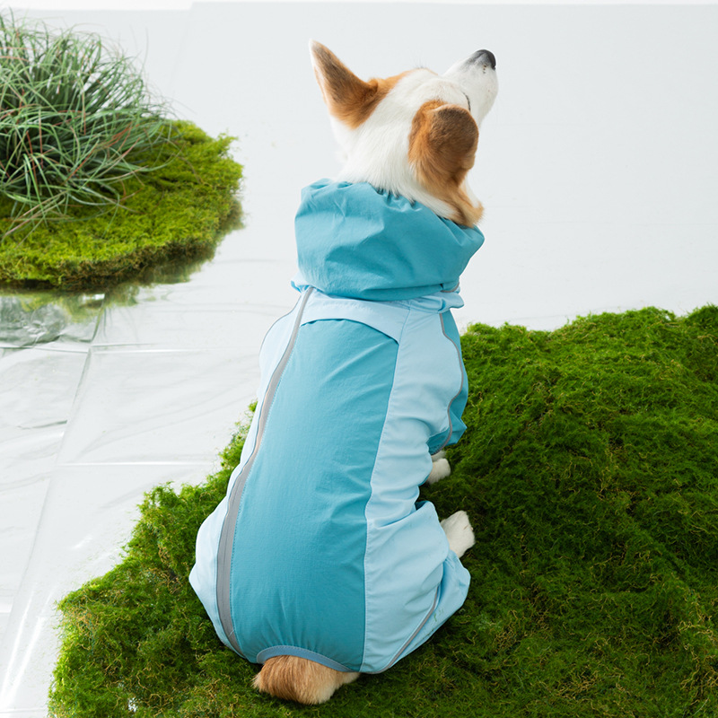 Inductor de carga Corgi de color de contraste todo incluido, perro pequeño y mediano, perro salchicha, impermeable para perros de cuatro patas, ropa para perros en días de lluvia