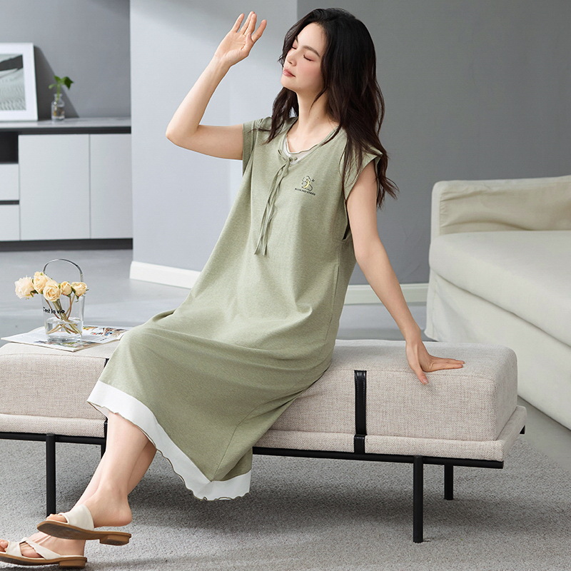 Pijama de algodón para mujeres verano 2025 nuevo tipo delgado sin mangas pijama de hombro para mujeres embarazadas suelta vestido grande