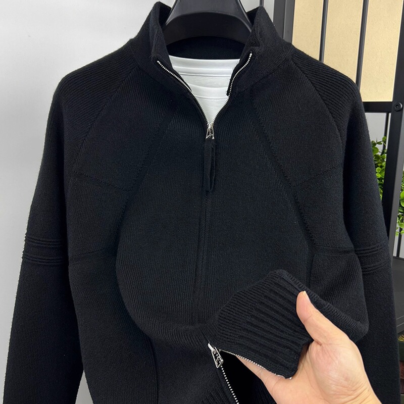 Knitted Cardigan Sweater Jacket Stand Collar Zipper Thickened Loose Jacquard Autumn and Winter Trendy Jacket Top for Men Knitted Cardigan Sweater Jacket Stand Collar Zipper Thickened Loose Jacquard Autumn and Winter Trendy Jacket Top for Men