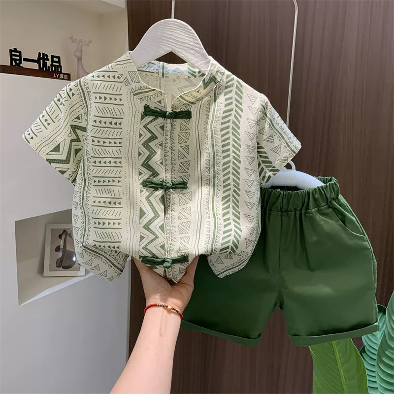 Летняя одежда, комплект, детский летний тонкий Ханьфу, китайский стиль, с коротким рукавом