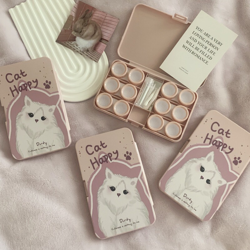 Portable Contact Lens Box with Mirror for Gentle Cats, Companion Care Box, Contact Lens Box, Large Capacity, Six Packs