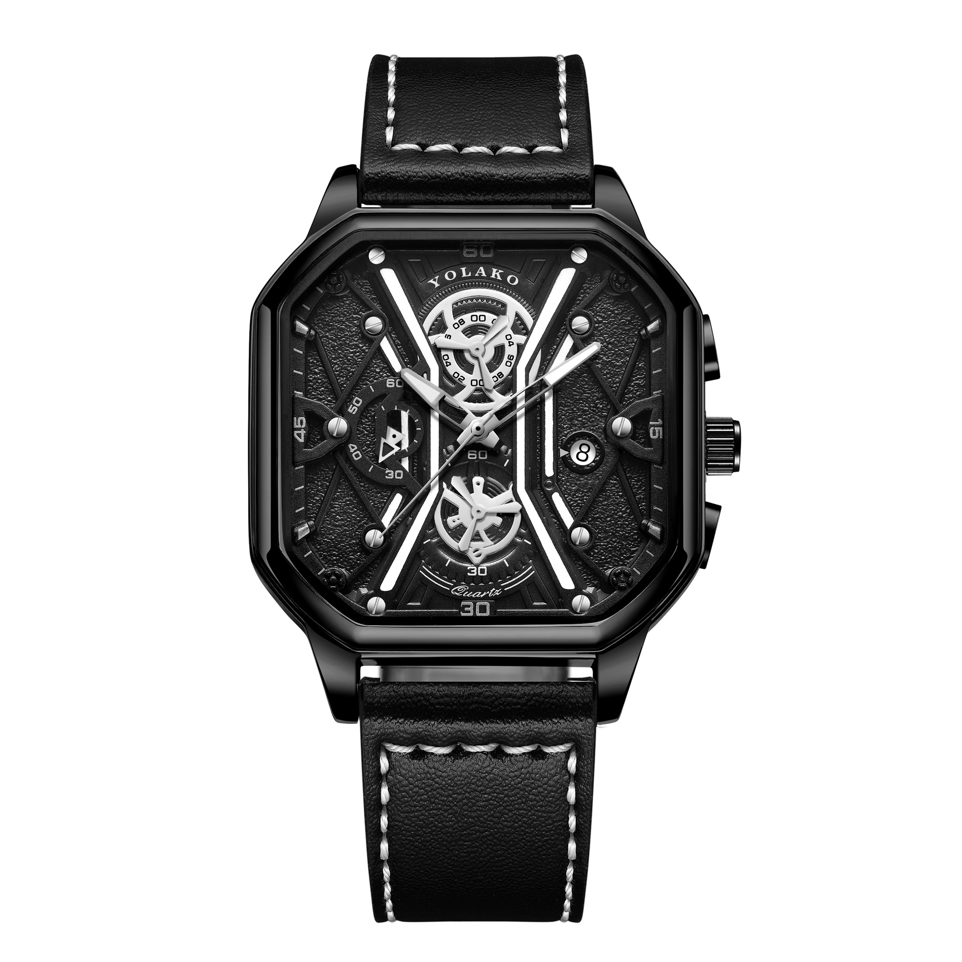New square men's watch Fashion shaking tape and double dial temperament student wristwatch_voghion.com