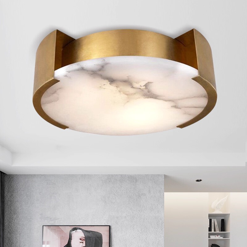 Postmodern Nordic American Style All-Copper Dining Room Living Room Balcony Ceiling Light Indoor Bathroom Porch Marble Led Ceiling Light