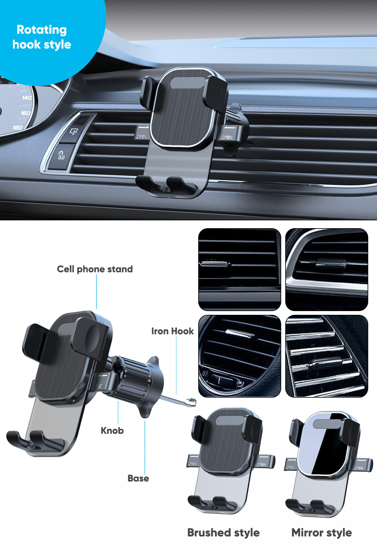 New cross-border pull-down dashboard suction cup navigation phone holder with automatic locking for car air vents