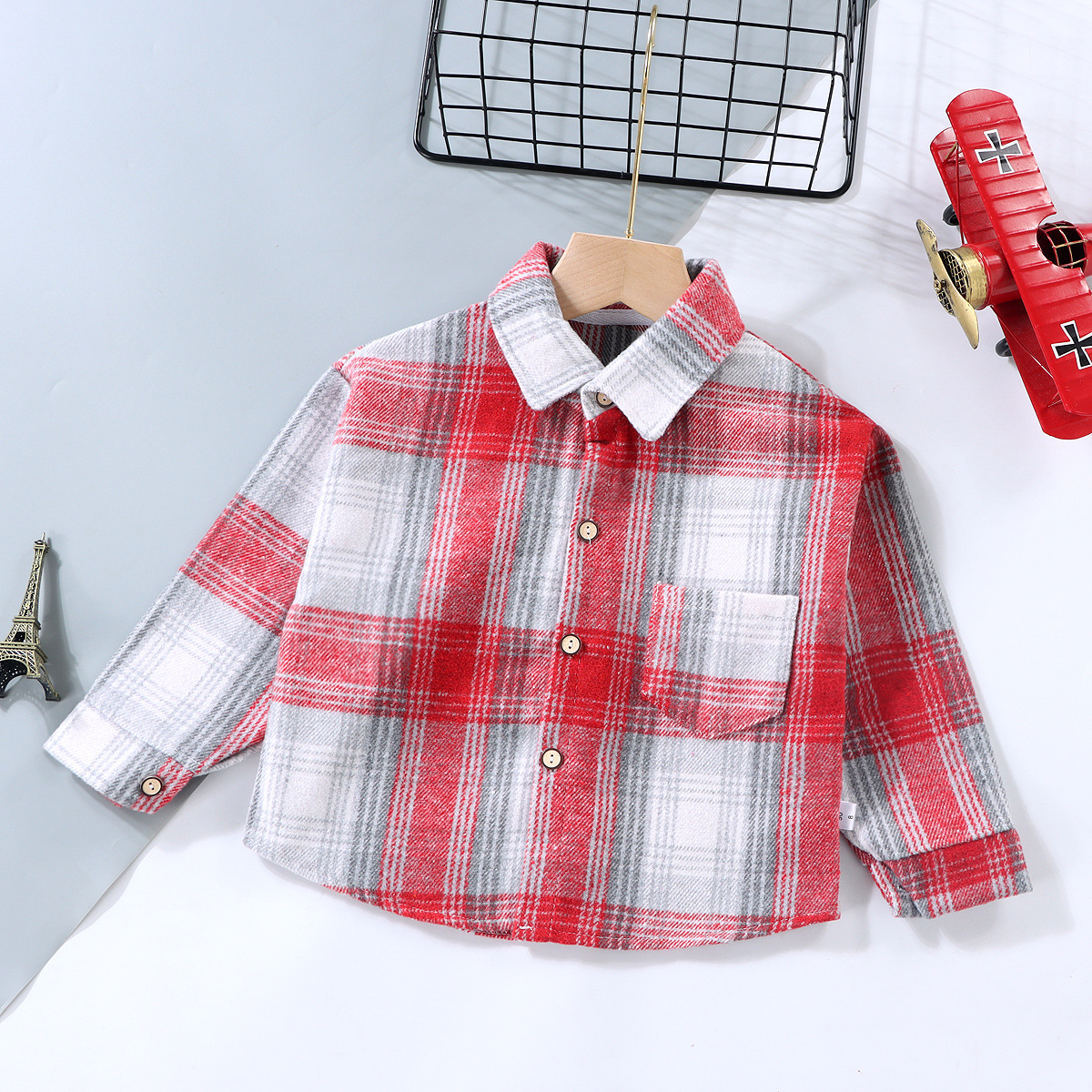 Camisa Infantil Otoño 2025, Estilo Coreano, Niños y Niñas, Cuello Camisero, Cárdigan Vintage a Cuadros, Manga Larga, Venta al Por Mayor