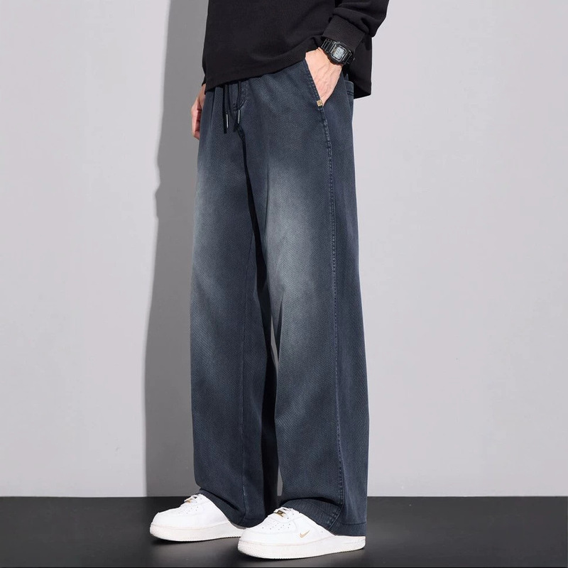 Men's casual pants for autumn and winter, loose straight sports trousers, 2026 new versatile American-style wide-leg knitted sweatpants