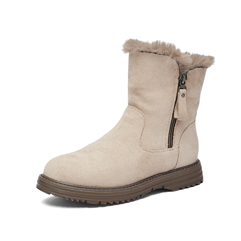 Botas de nieve de fondo grueso de Augu Shi Deng mujeres invierno 2025 zapatos de algodón gruesos de cañón corto, botas de moda de fondo plano pequeñas