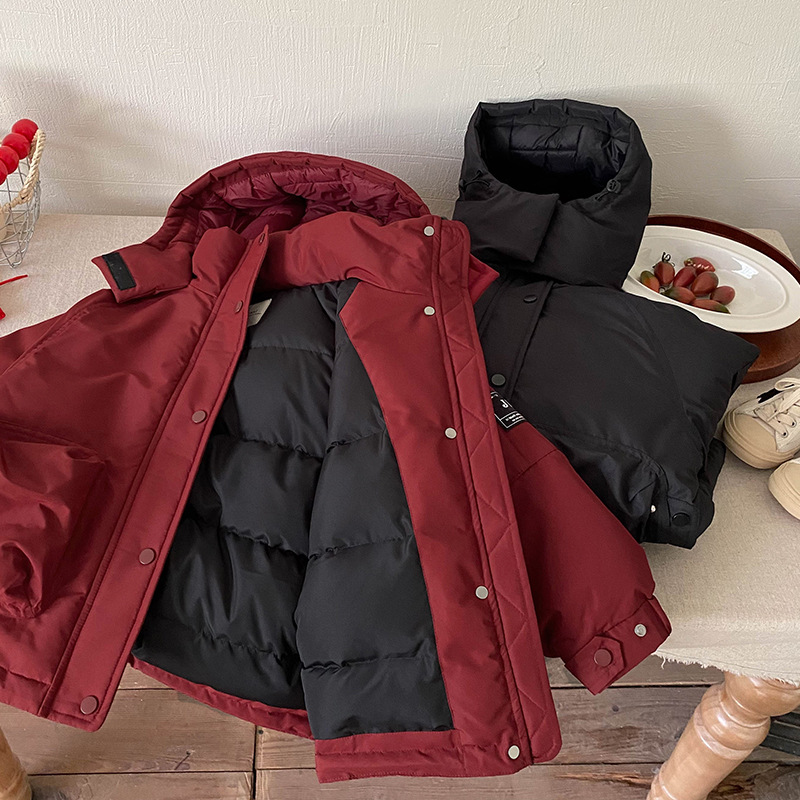 Chaqueta roja para niños, chaqueta encapuchada de invierno para niños, niños mayores, 90 ropa impermeable de acero blanco