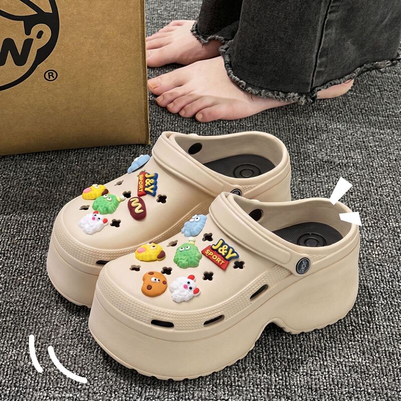 Summer Lazy Outdoor Thick-Soled Non-Slip Couple's Style Men's Clogs and Women's Open-Toe Sports Slippers with 9cm Thick Soles