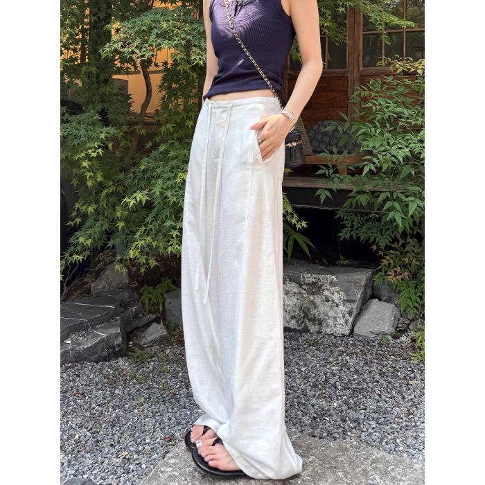 女性用クールテンセルパンツ 2025 夏の新スタイル軽くて通気性のあるストレートパンツヘリンボーン柄ドレープ多用途ワイドレッグパンツトレンディ|undefined