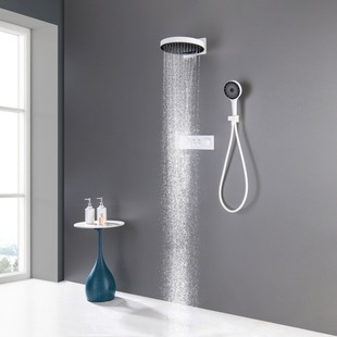 White All-Copper Concealed Showerhead Embedded Wall-Mounted Thermostatic Invisible Showerhead Concealed Shower Set Faucet